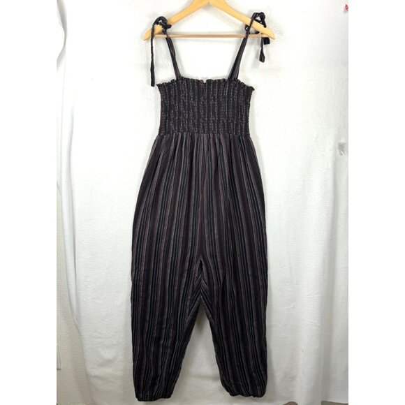 Hatch Pants - Hatch Jojo Smocked‎ Jumpsuit striped bow tie 90s beach boho sz 2